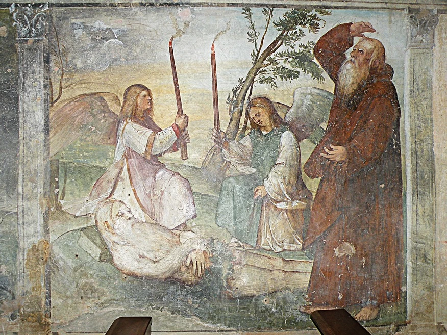 Il Romanino-175-Sant'Onofrio di Bovezzo (Bs), I funerali di Sant'Onofrio, Scena attribuita ad Altobello Melone
